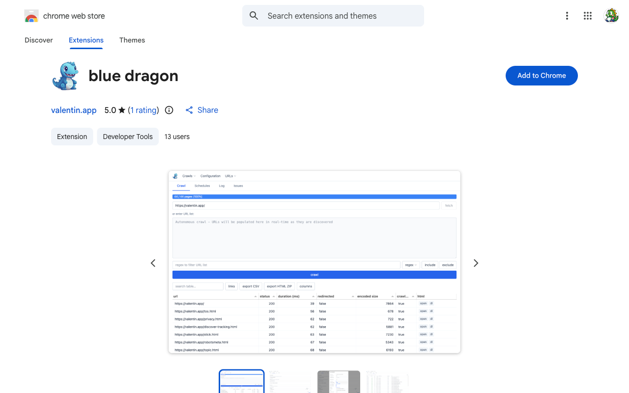 Blue dragon on the Chrome Web Store